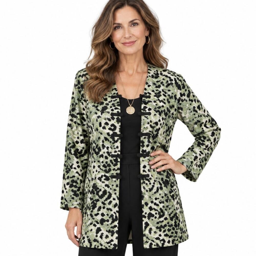 St. John NEW Jade Leopard Santana Knit Jacket Womens Size 10 Toggle Cardigan NWT